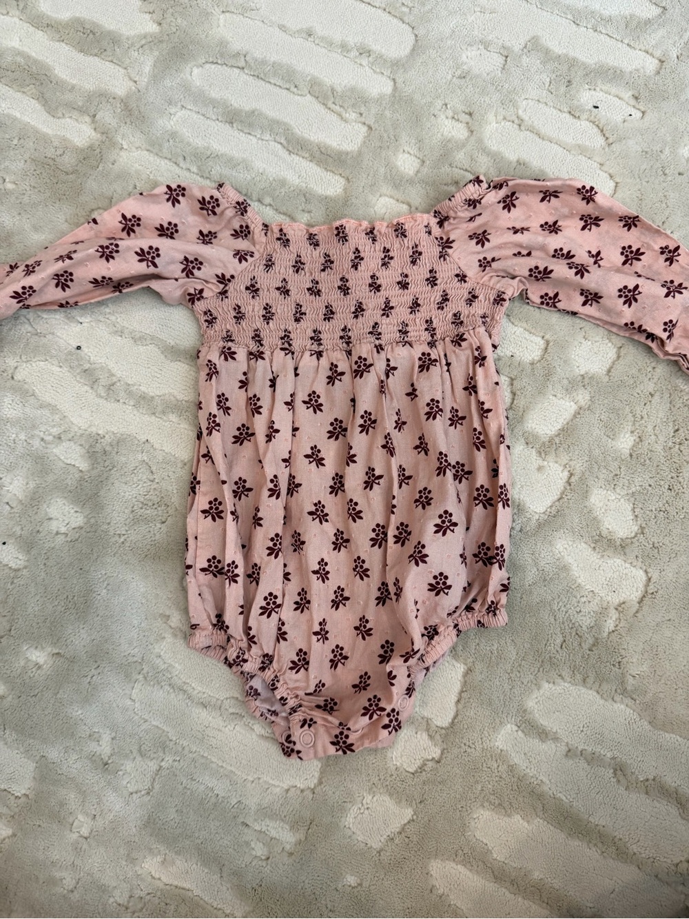 Rylee + Cru Pink Floral Smocked Baby Romper